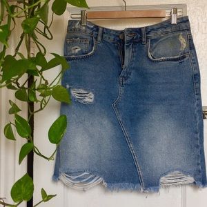 Distressed Denim Skirt
